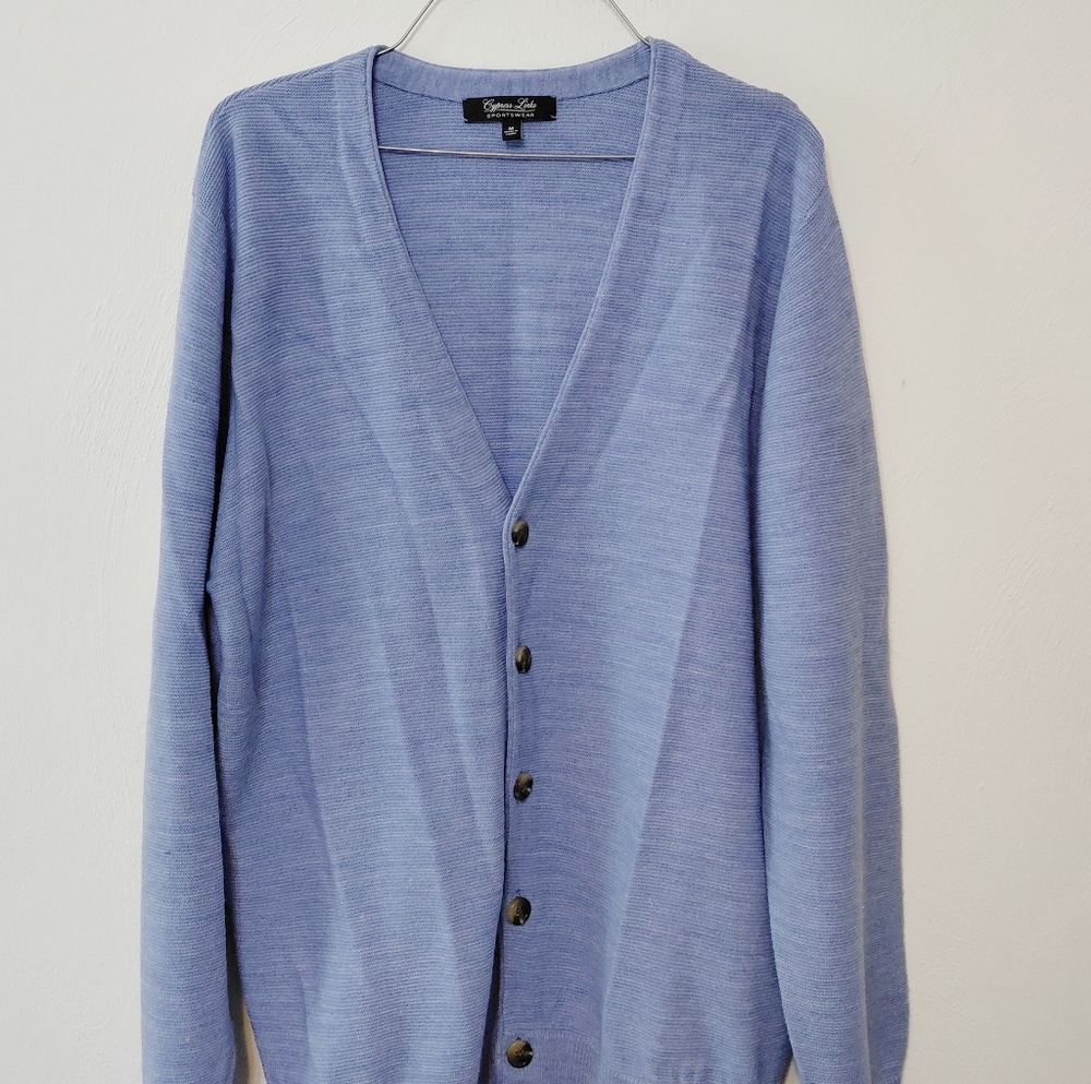 CYPRESS  LINKS Men's  Blue Button Up Long Sleeve Cardigan - M